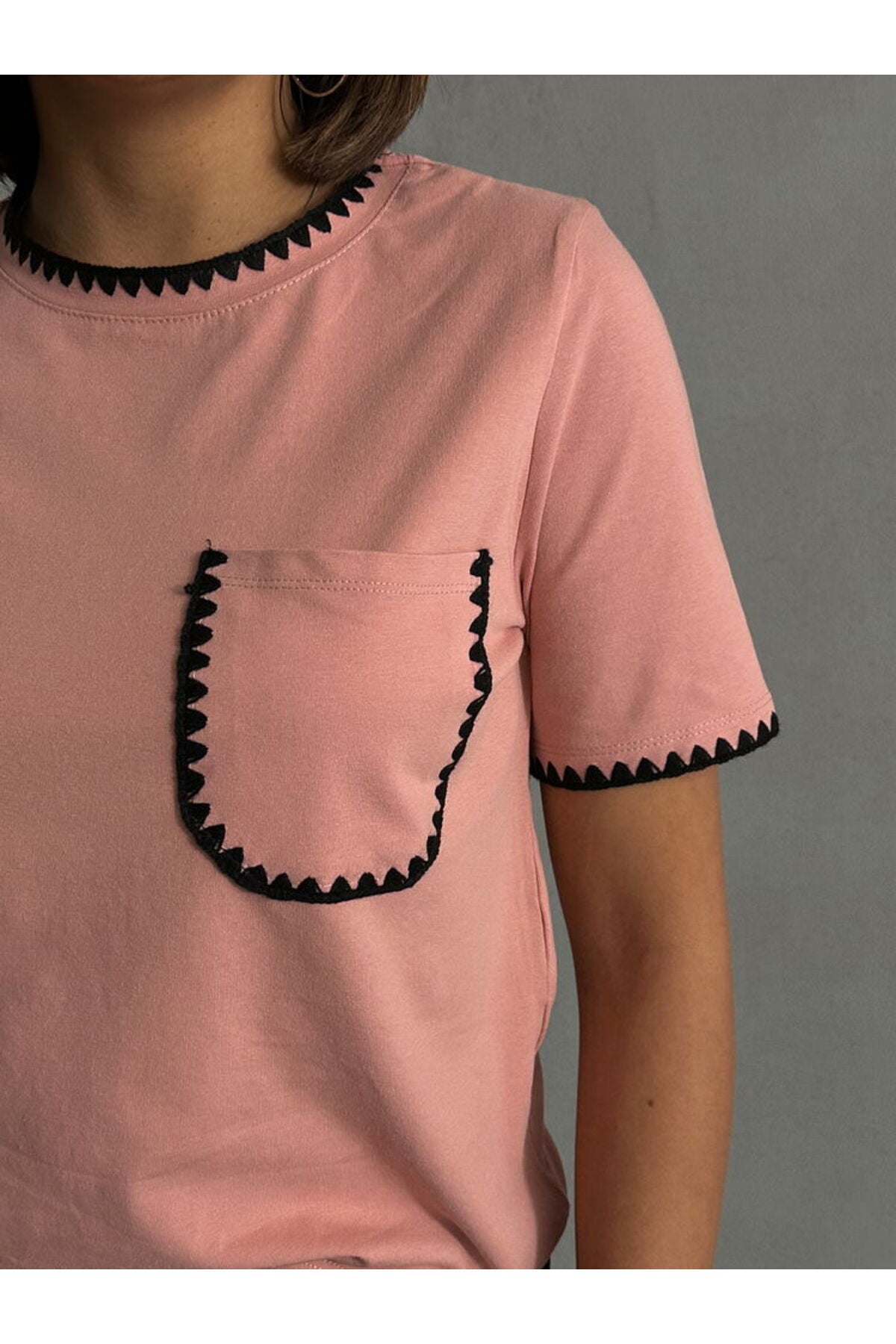 Çoban Dikişli T-Shirt | D2631 - BEYAZ