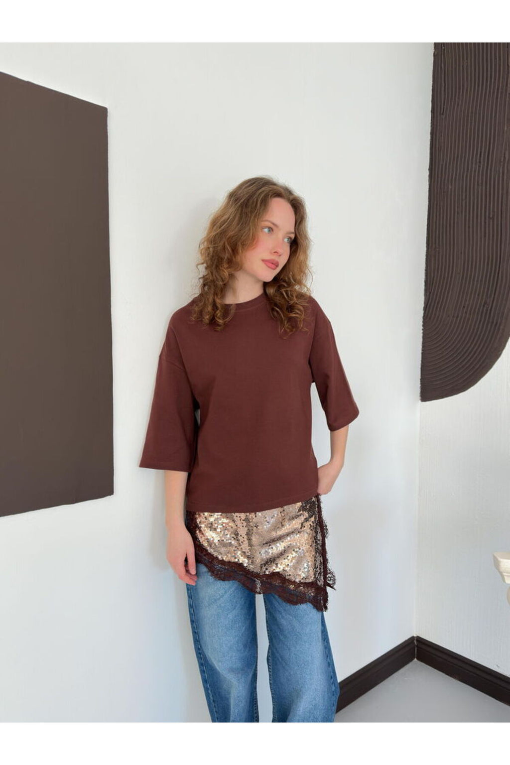 Pullu Dantelli Tişört | D3064