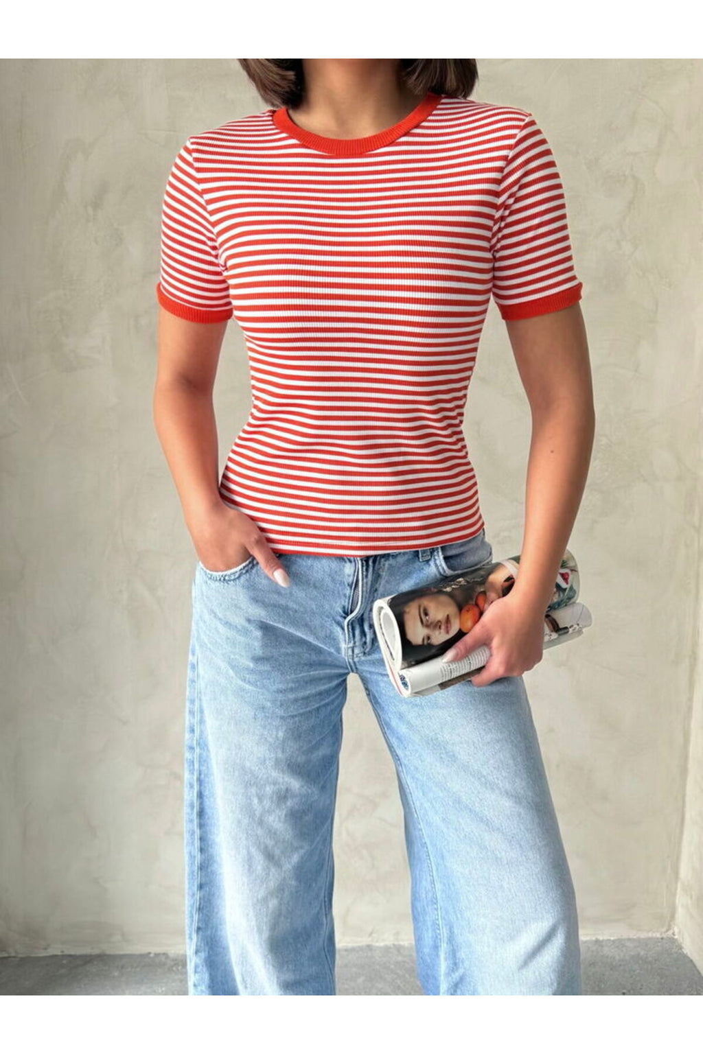 Çizgili T-Shirt | D0641 - ORANJ ORANJ