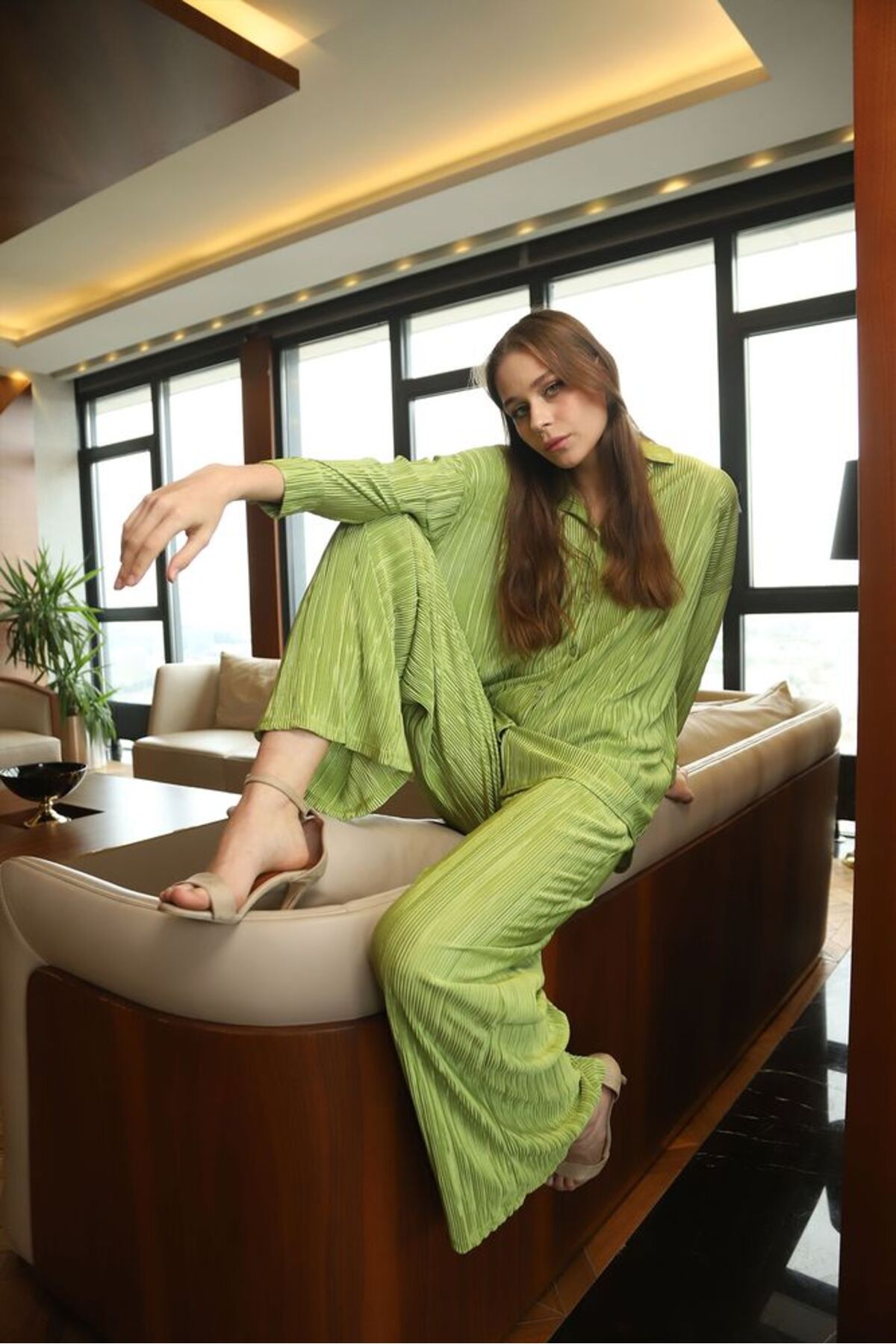 Piliseli Pantolon | D2387 - FISTIK YEŞİLİ