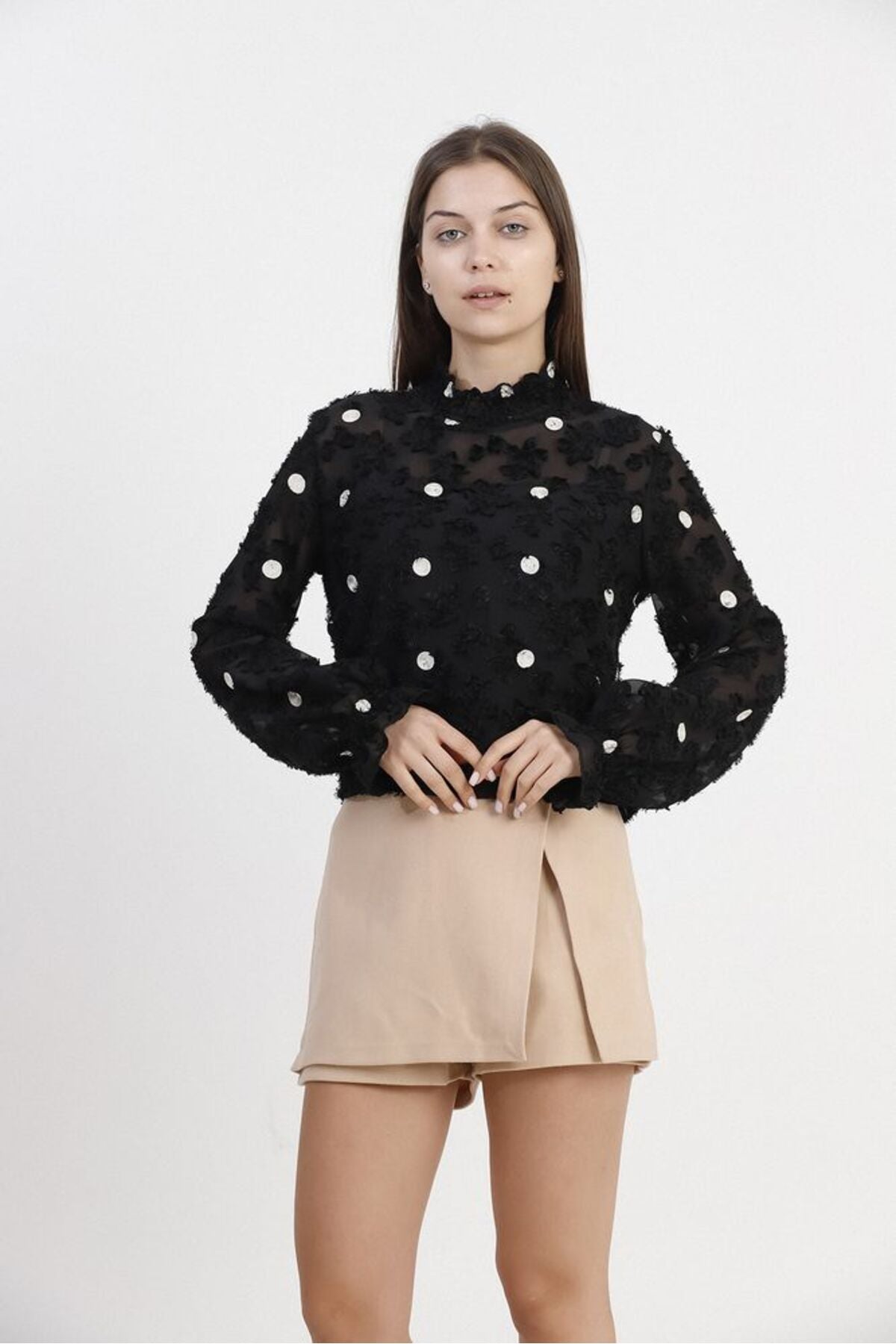 Puantiyeli Şifon Bluz | F1408