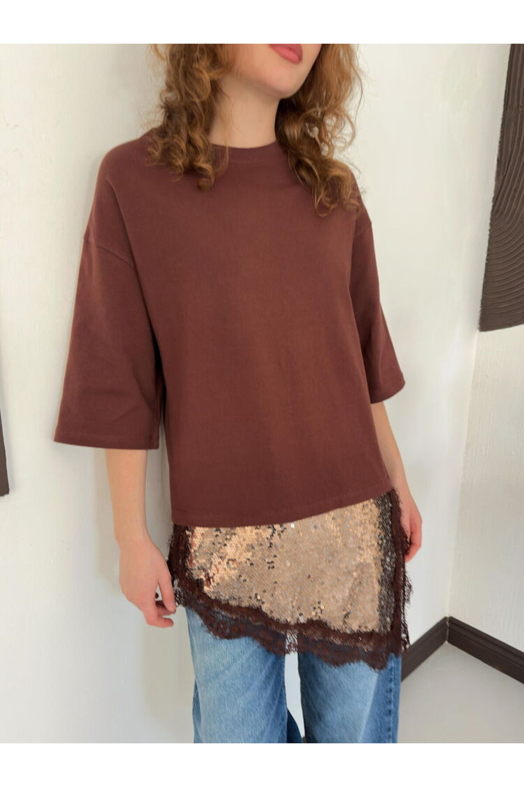 Pullu Dantelli Tişört | D3064