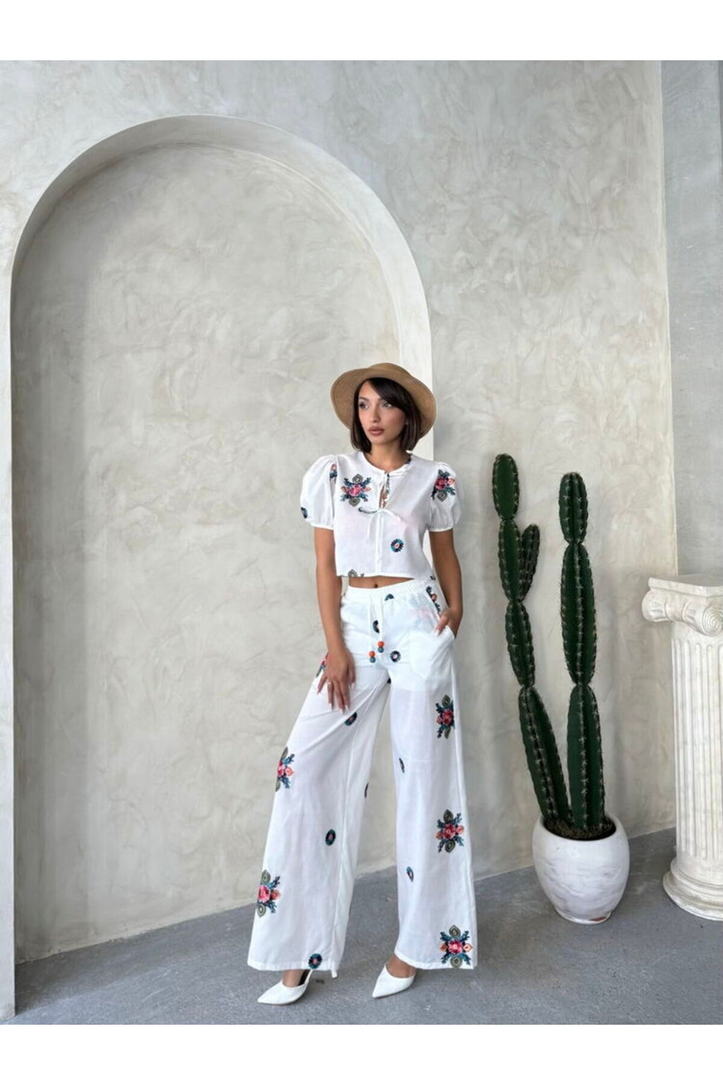 Nakışlı Pantolon | D2880 - KREM
