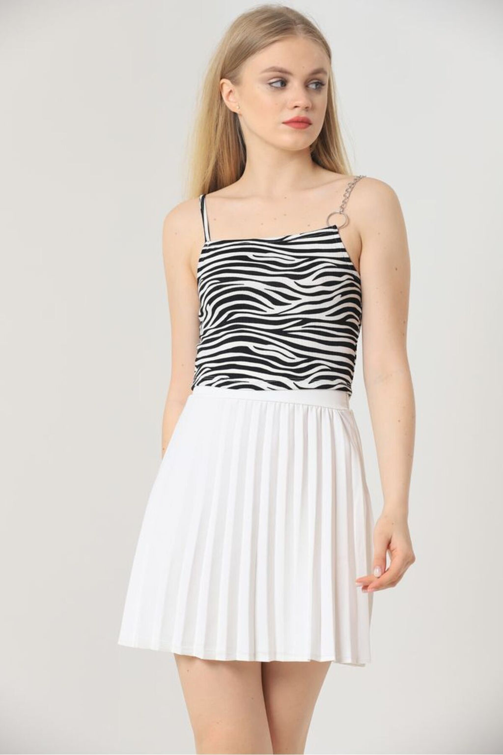 Zincir Detaylı Bluz | D1679 - ZEBRA