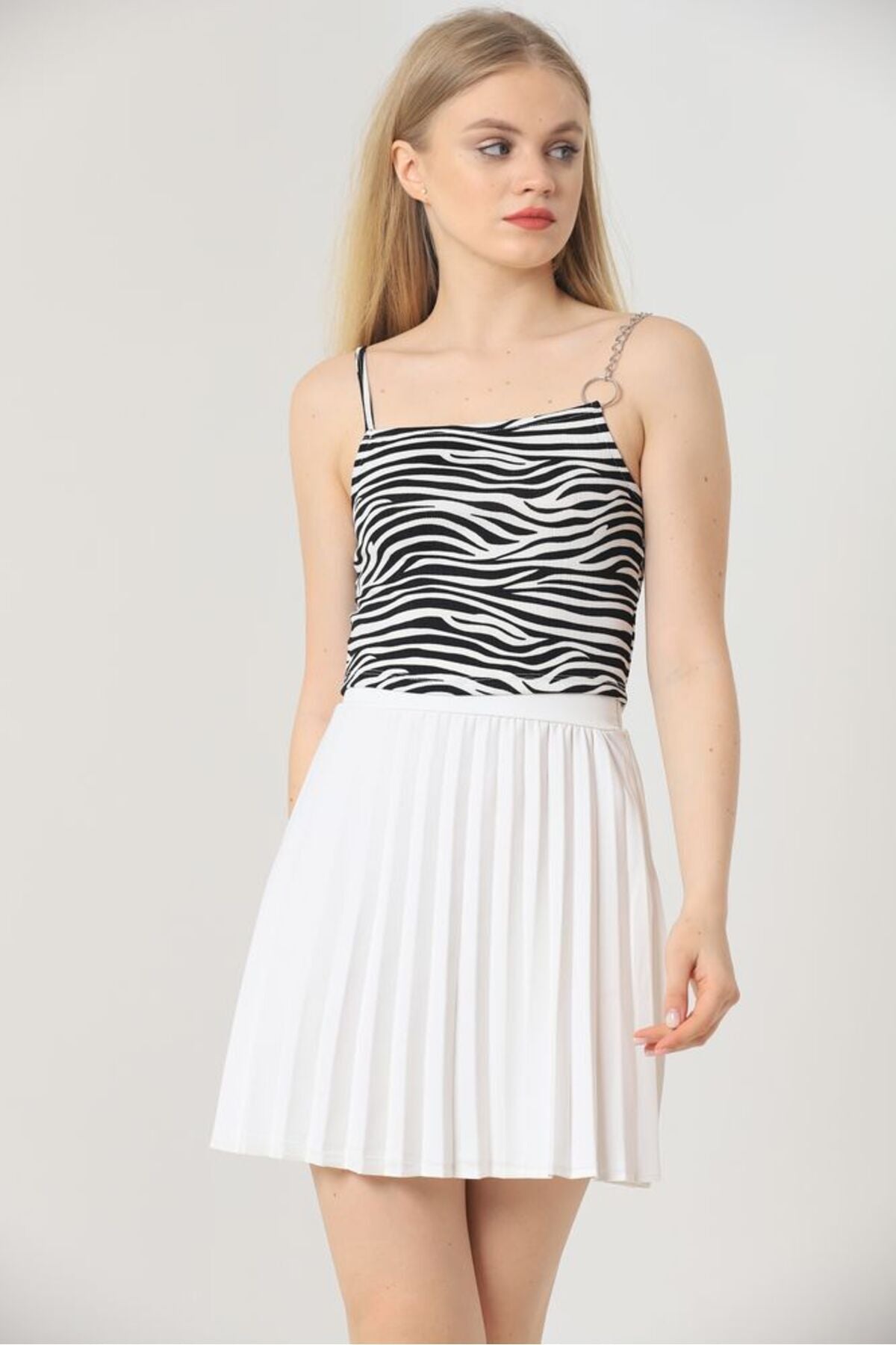 Zincir Detaylı Bluz | D1679 - ZEBRA