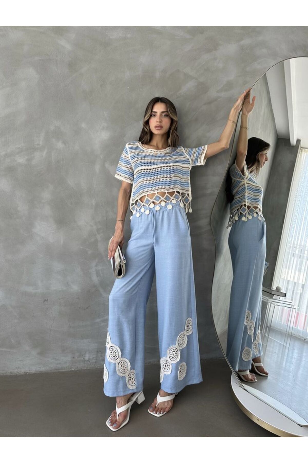 Bağcıklı Pantolon | D2441 - gri