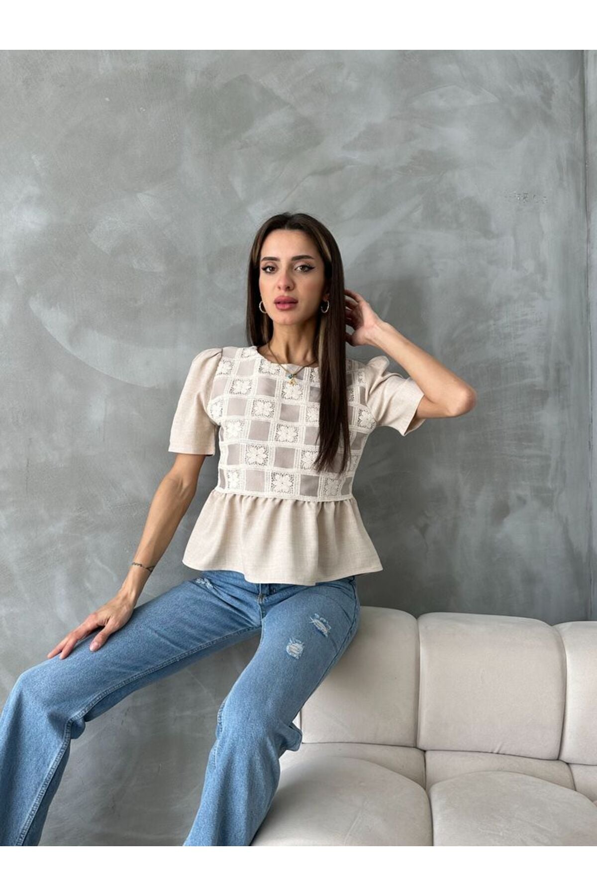 Dantel Detaylı Bluz | D2678 - TAŞA TAŞ