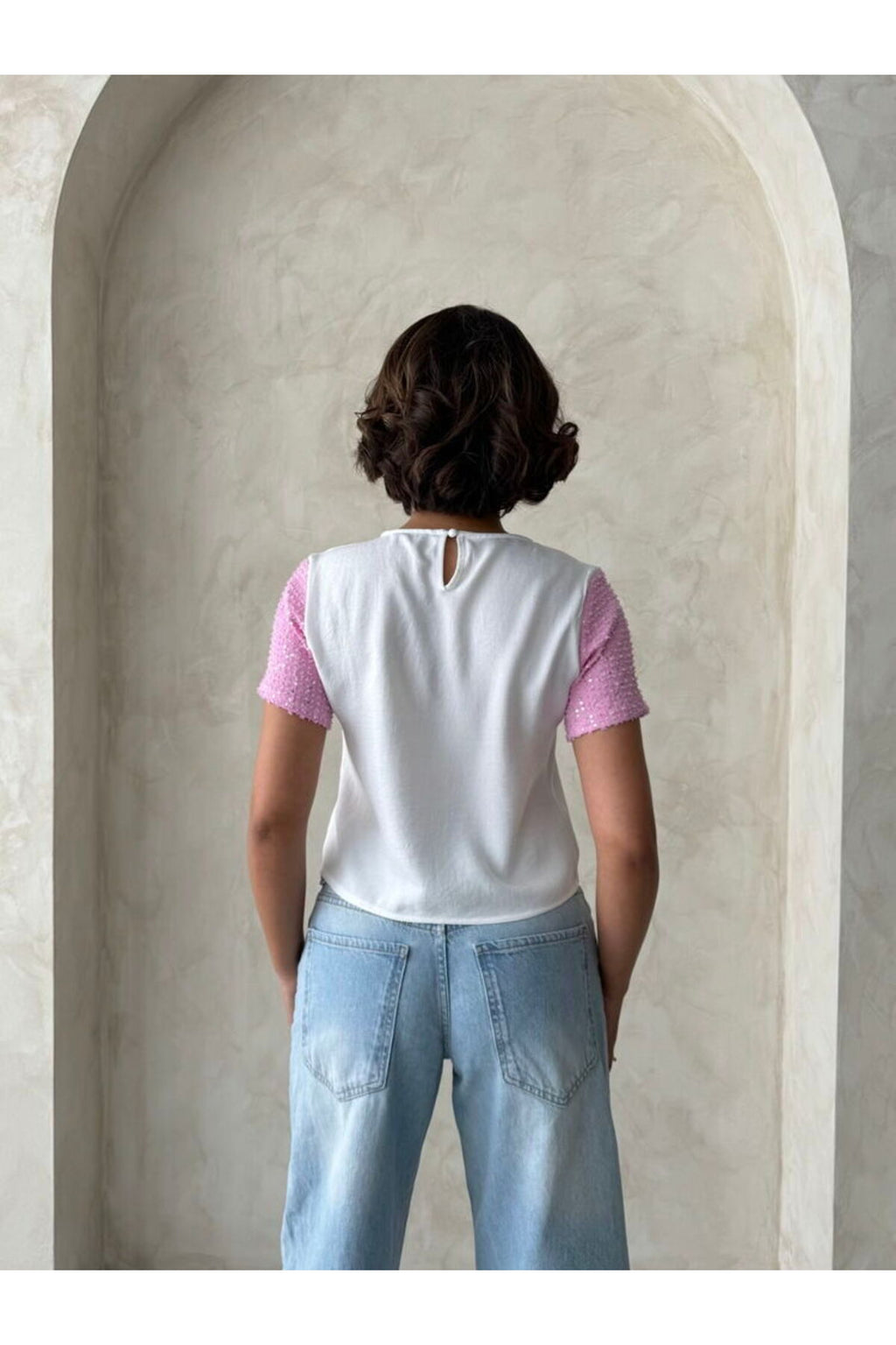Kot Detaylı T-Shirt | D2792 - KREM MAVİ