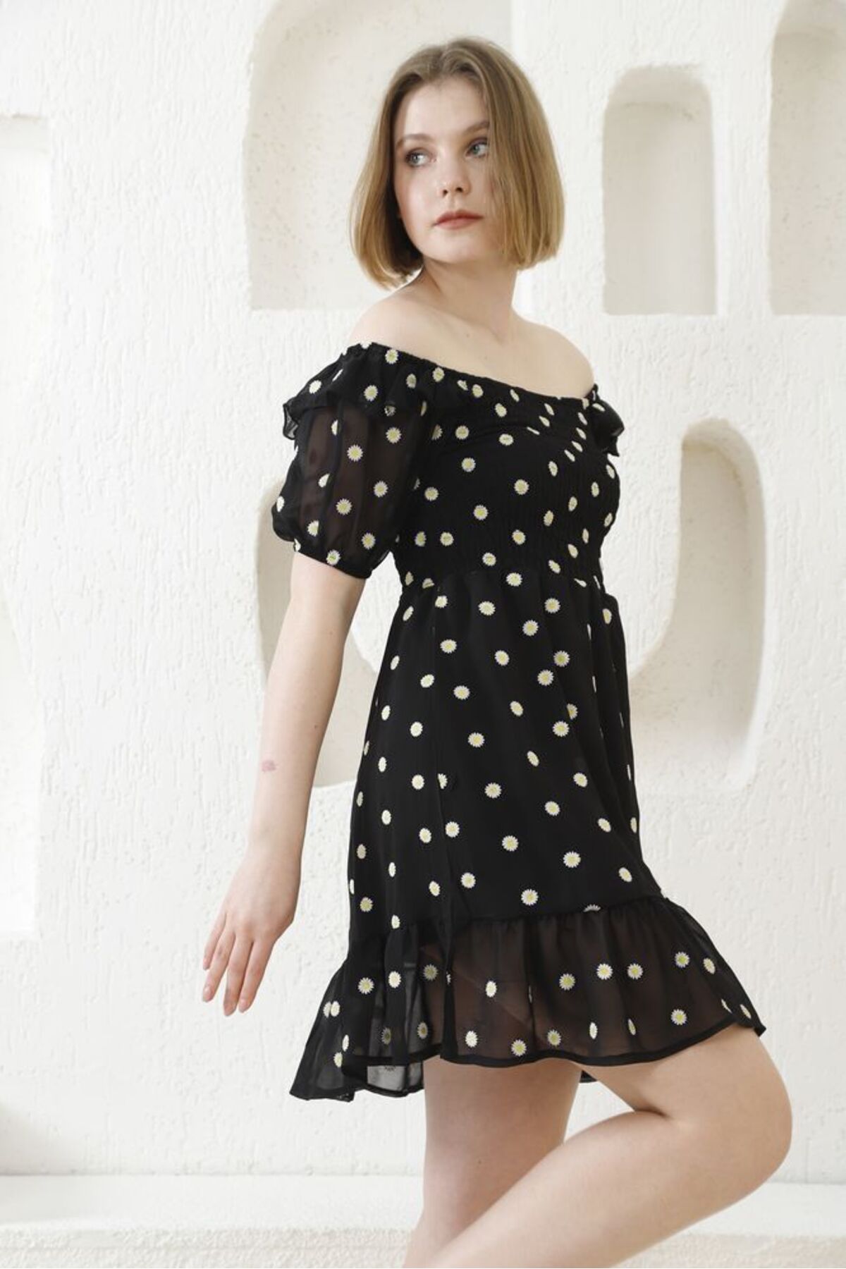 Papatya Deseni Elbise | D2462