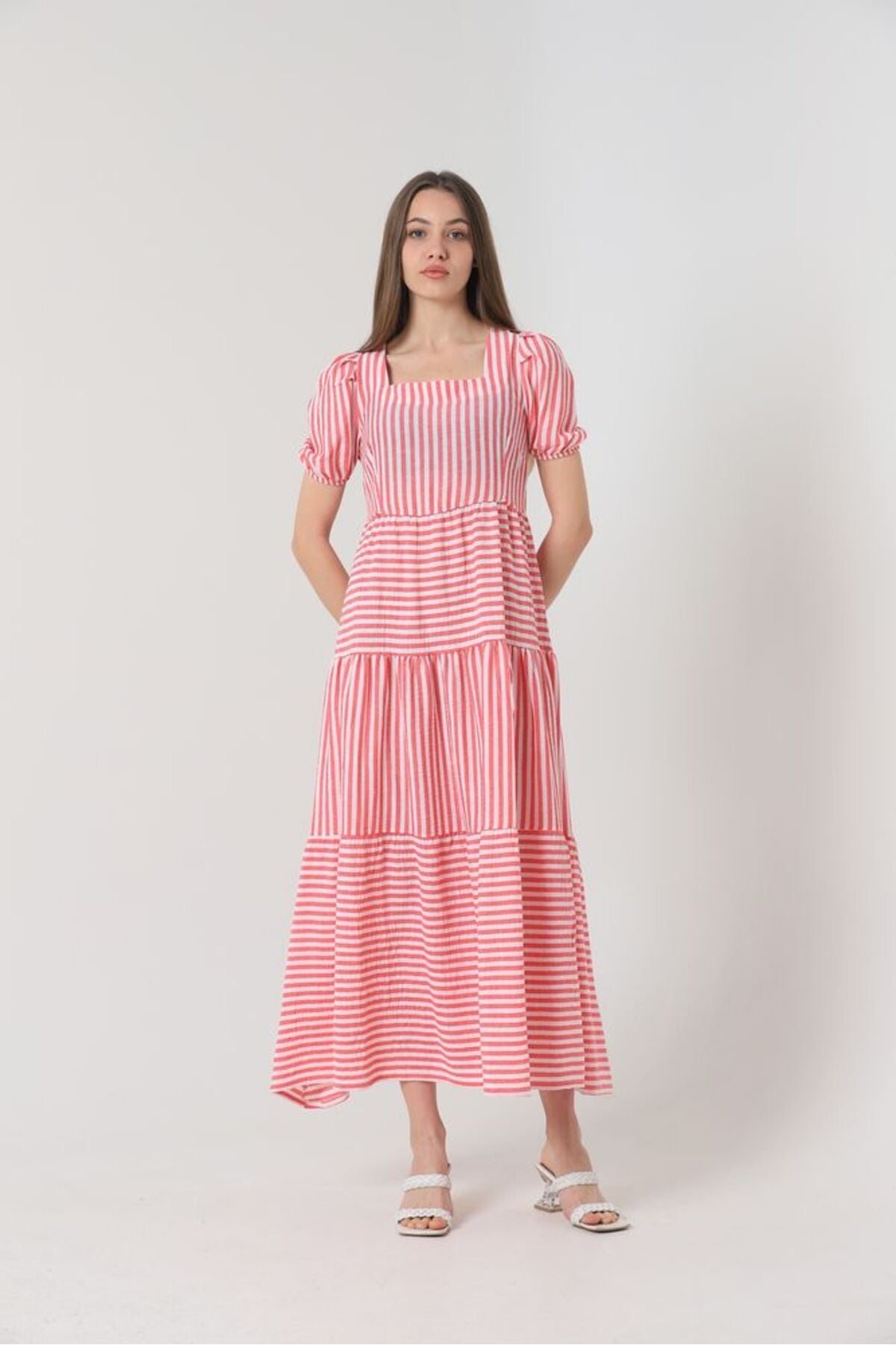 Çizgili Uzun Elbise | D2472