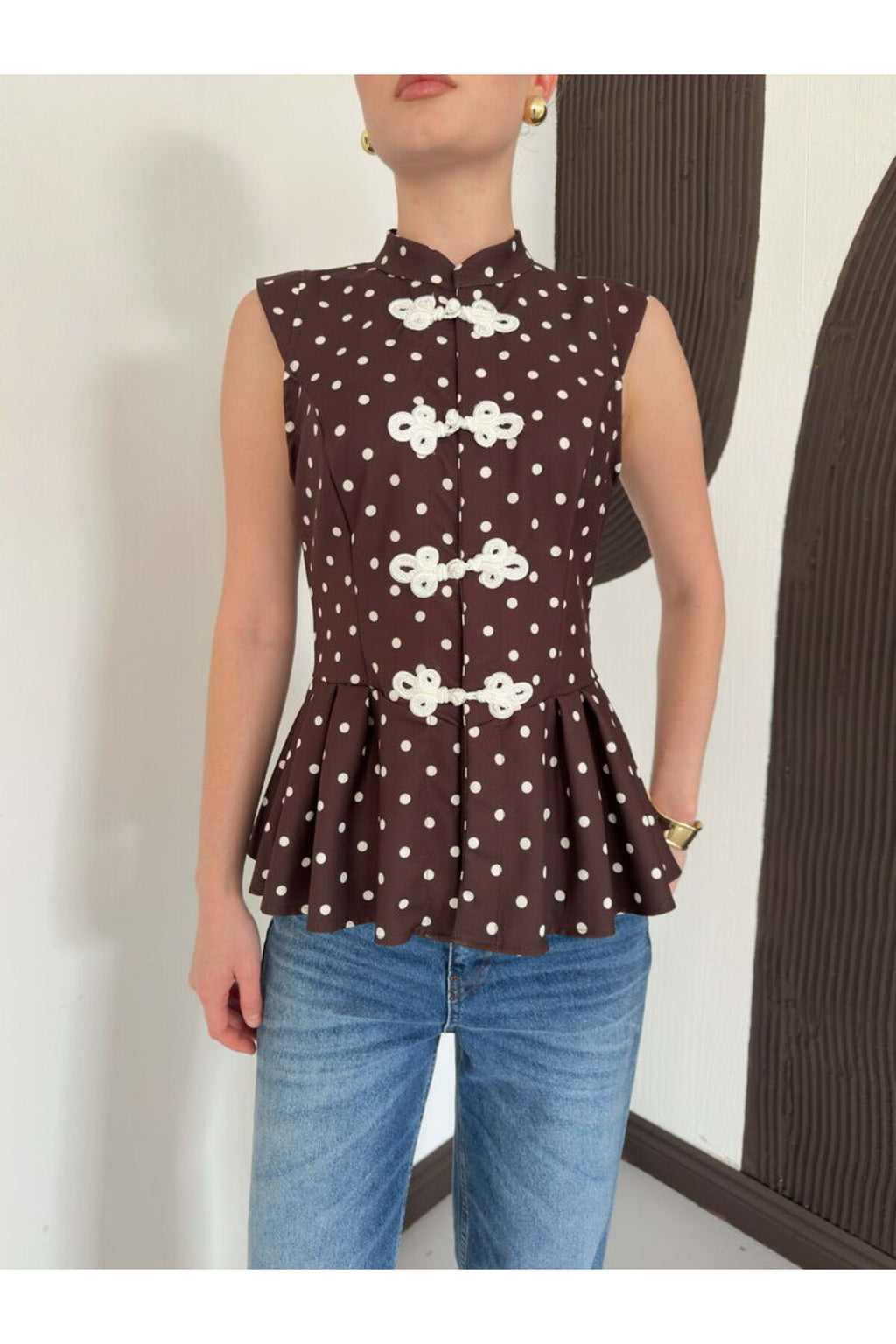 Çin Düğmeli Puantiyeli Bluz | D3074