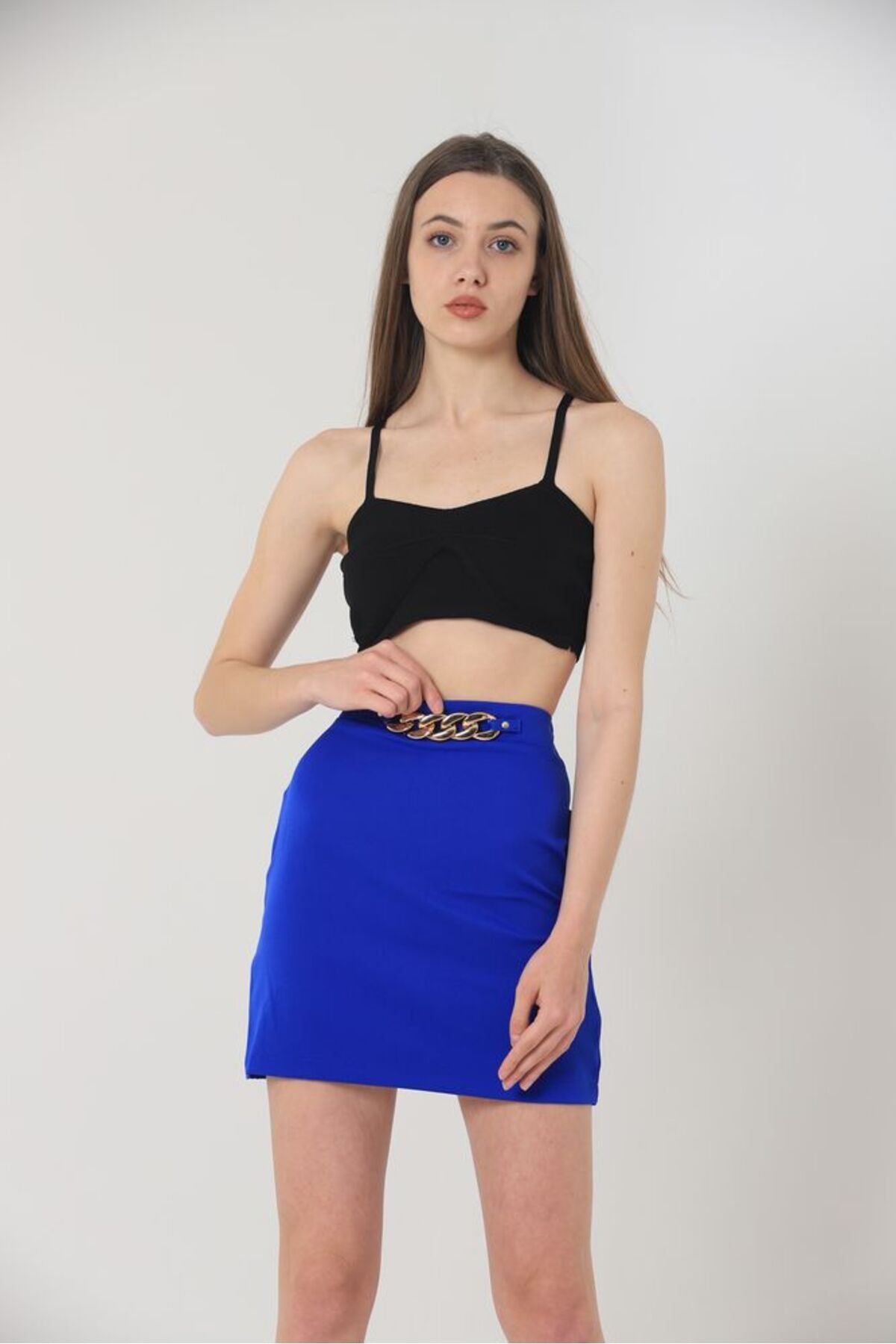 Beli Zincirli Diz Üstü Etek | D2230 - SAKS