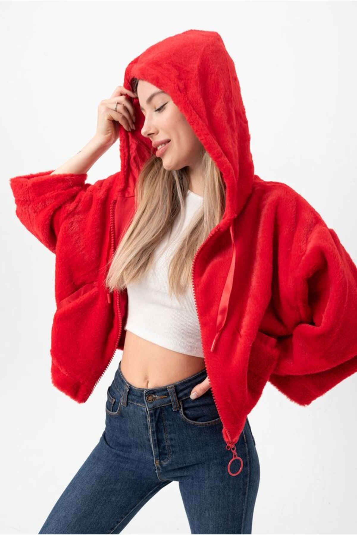 Peluş Mont | F0021 - KIRMIZI