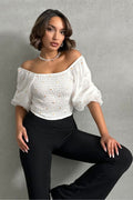 Gipeli Papatya Desenli Bluz | F0988 - MAVİ