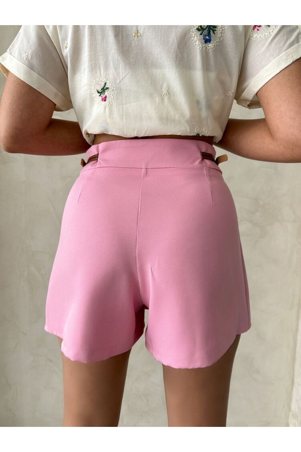 Kemer Detaylı Şort Etek | D2641 - Pembe