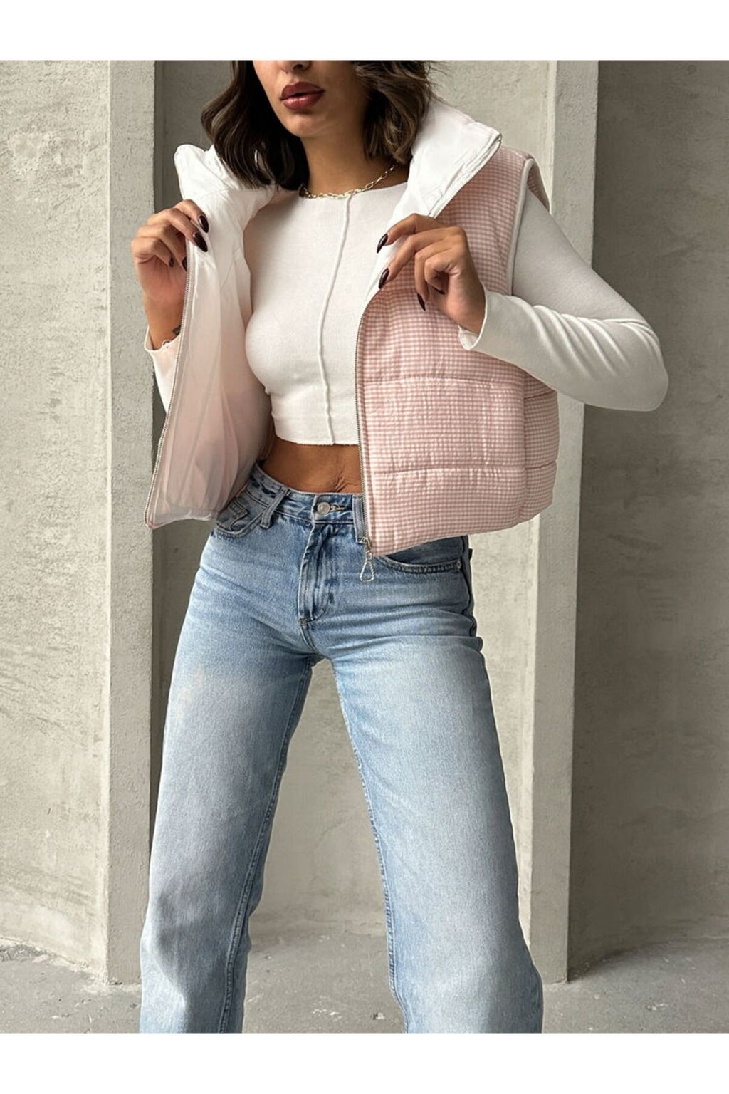 Pitikare Desen Elyaflı Şişme Yelek | F1741 - ACIK PEMBE