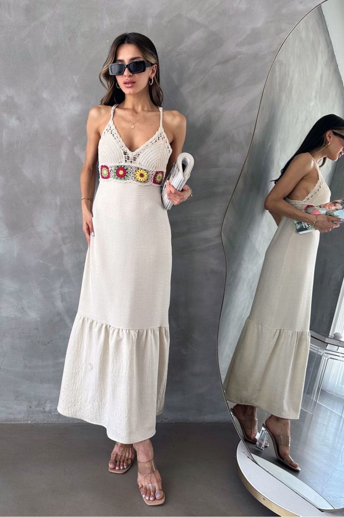 Acık Taş Büstiyerli Elbise | D2685 - AÇIK TAŞ