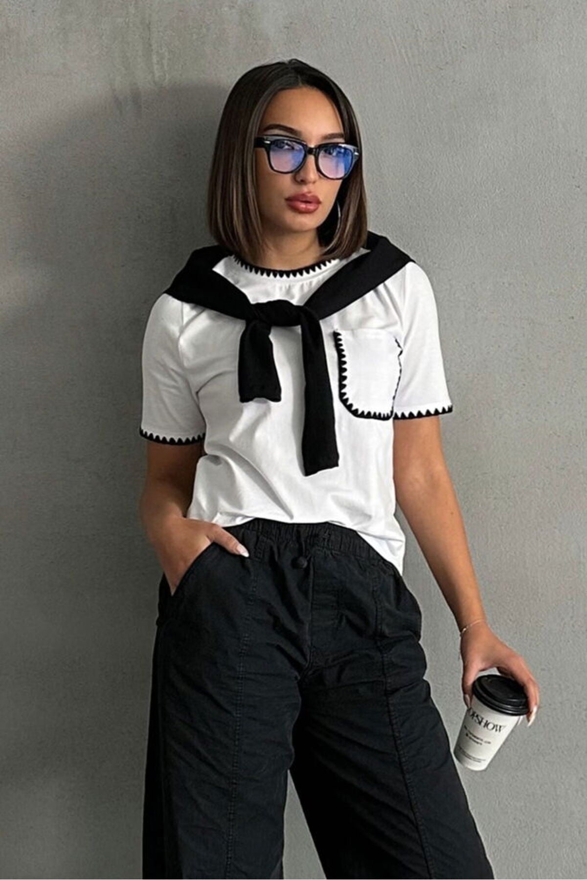 Çoban Dikişli T-Shirt | D2631 - BEYAZ