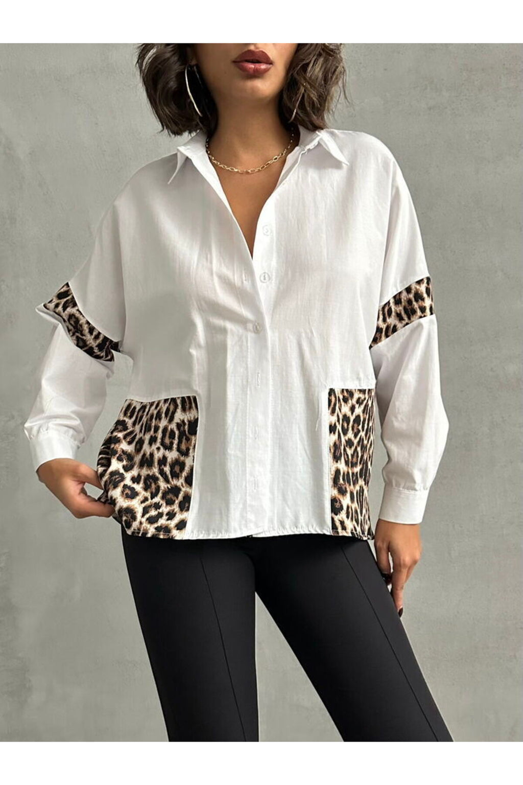 Leopar Detaylı Gömlek | F1792