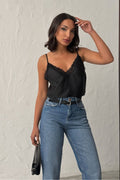 V Yaka Dantelli Bluz | D2263 - SİYAH