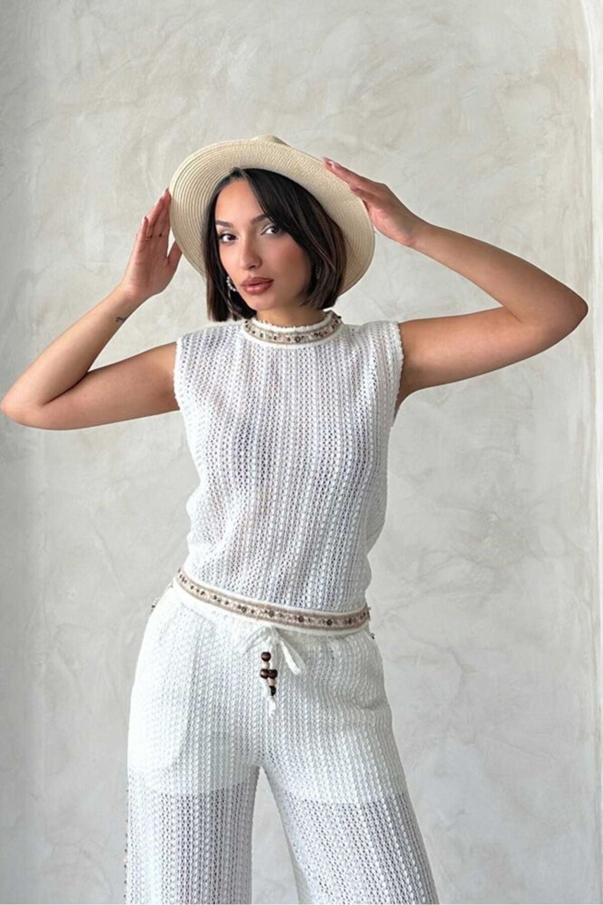 Şerit Detaylı Dantel Bluz - D2828 | D2828 - Krem