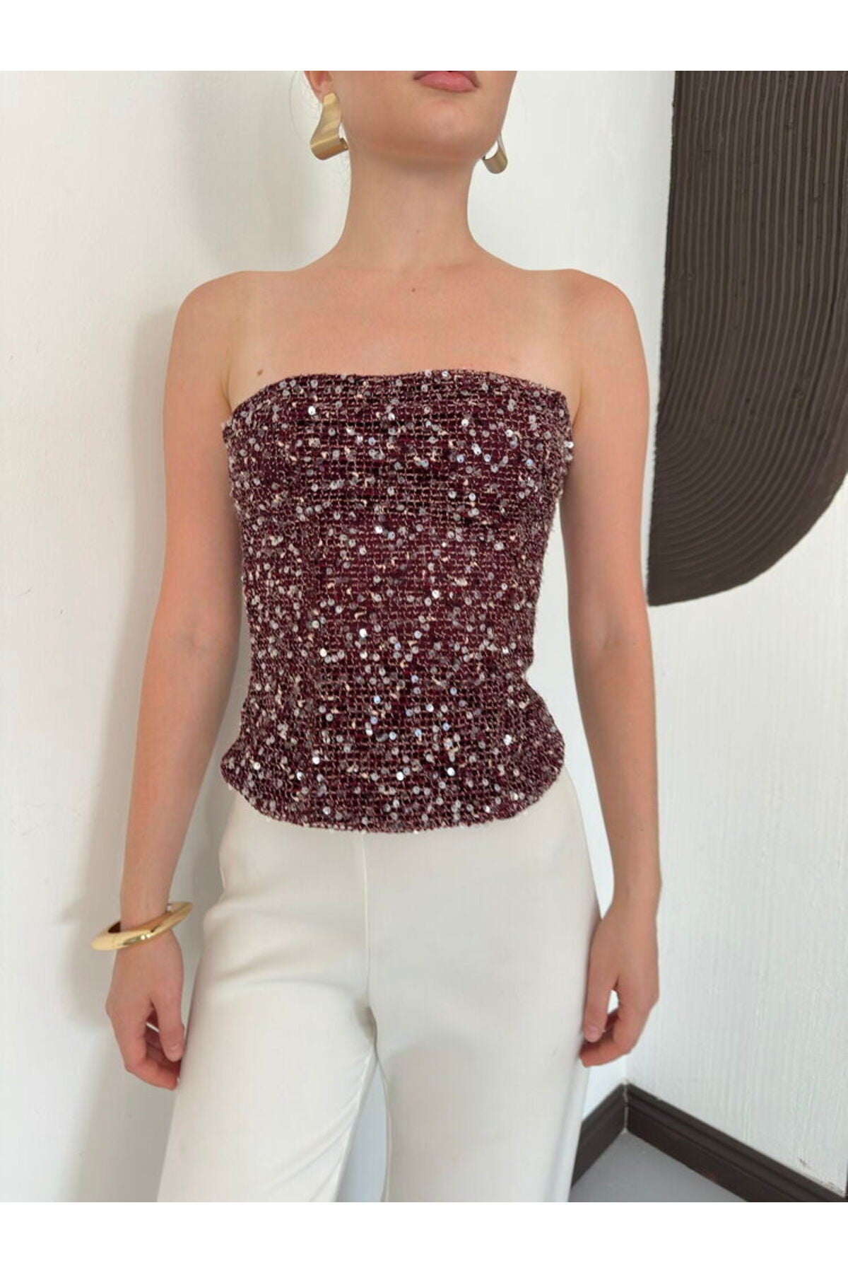 Pul Payet Straplez Bluz | D3123 - BORDO
