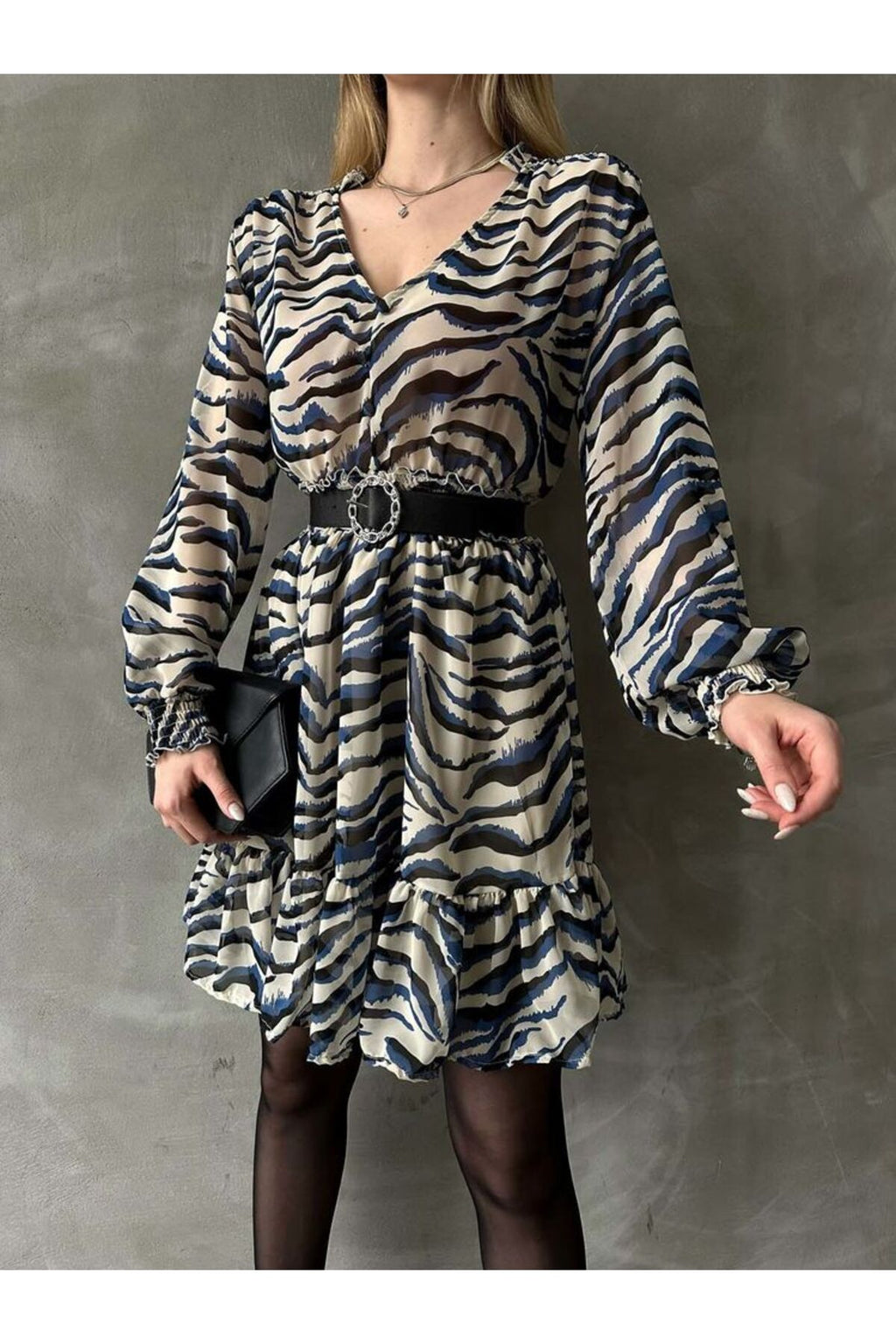 Leopar Çizgili Elbise | F1591