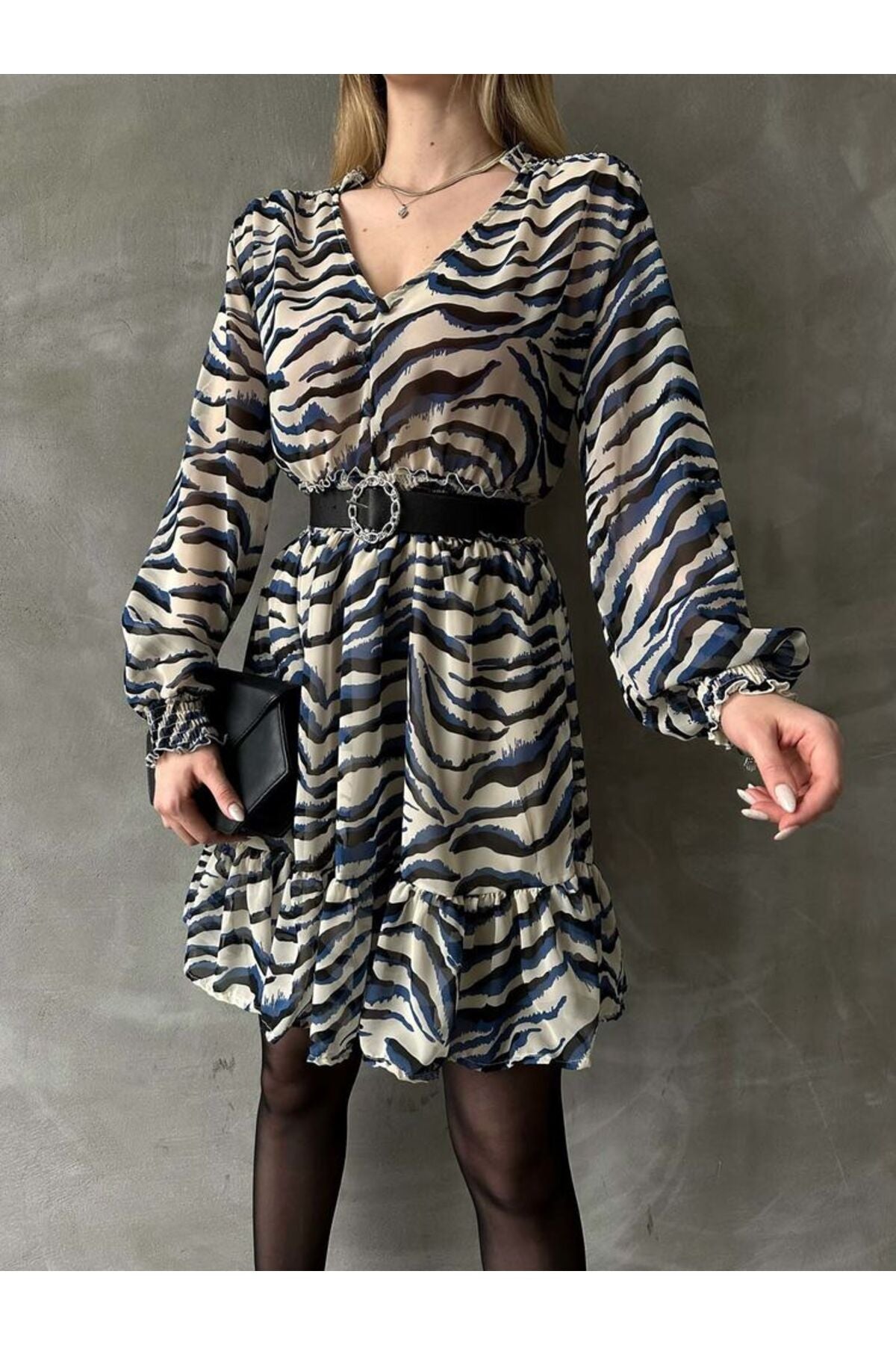Leopar Çizgili Elbise | F1591