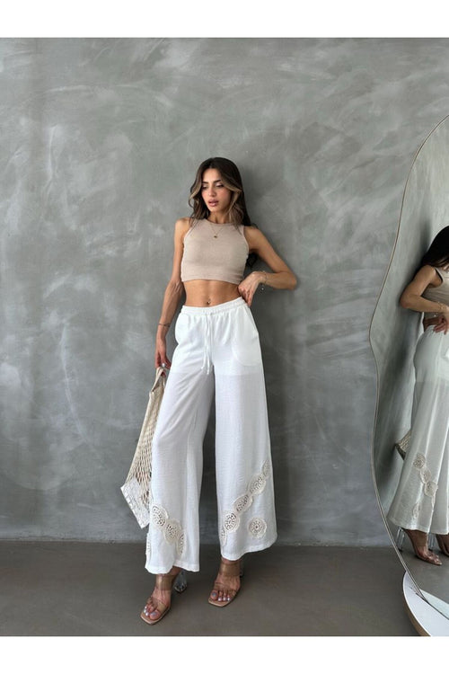 Bağcıklı Pantolon | D2441 - KREM