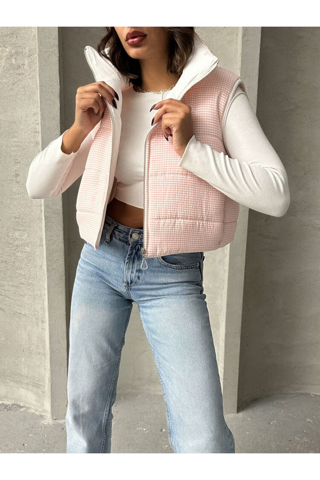 Pitikare Desen Elyaflı Şişme Yelek | F1741 - ACIK PEMBE