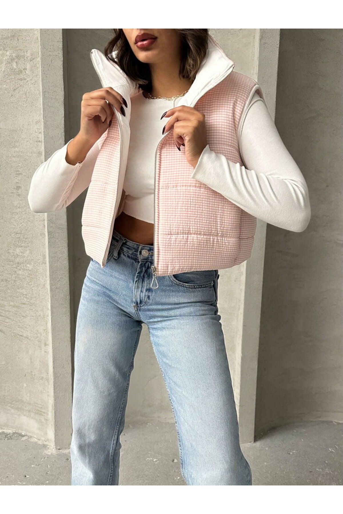 Pitikare Desen Elyaflı Şişme Yelek | F1741 - ACIK PEMBE