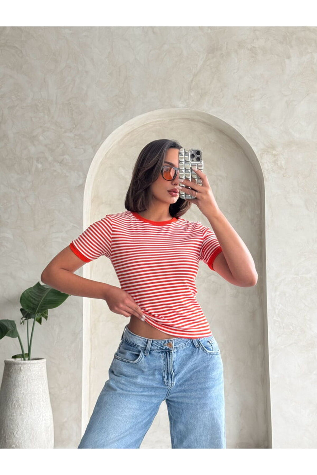 Çizgili T-Shirt | D0641 - ORANJ ORANJ