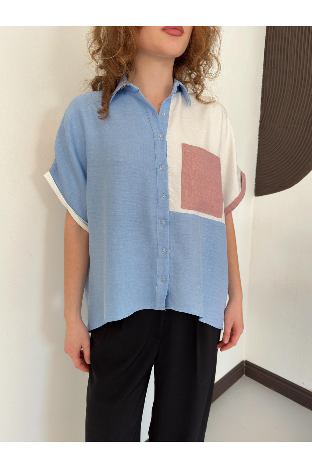 Çift Renk Cep Detaylı Gömlek Oversize | D2530
