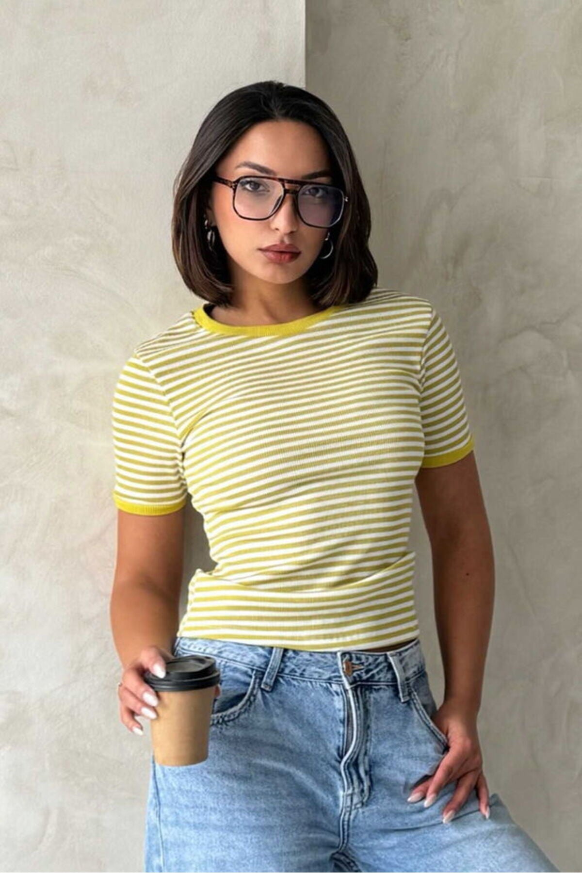 Çizgili T-Shirt | D0641 - FISTIK FISTIK