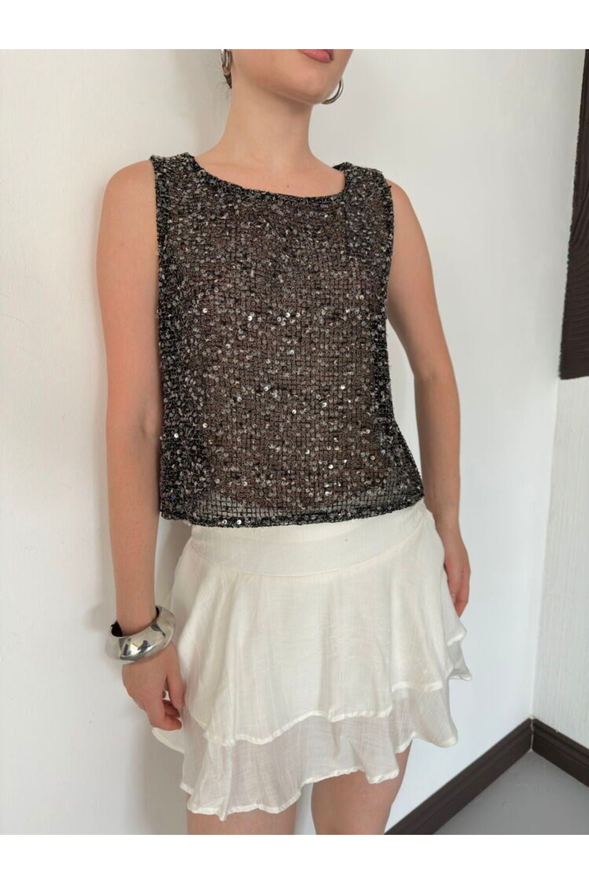 Pullu Bisiklet Yaka Kolsuz Bluz | D3117 - SİYAH