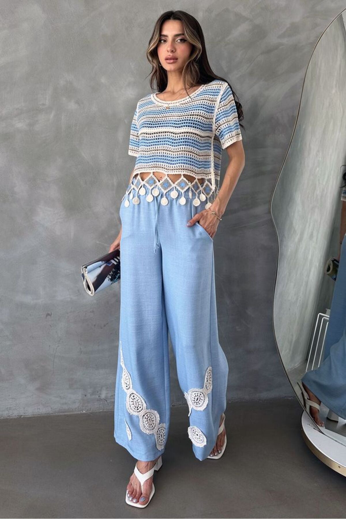 Bağcıklı Pantolon | D2441 - gri