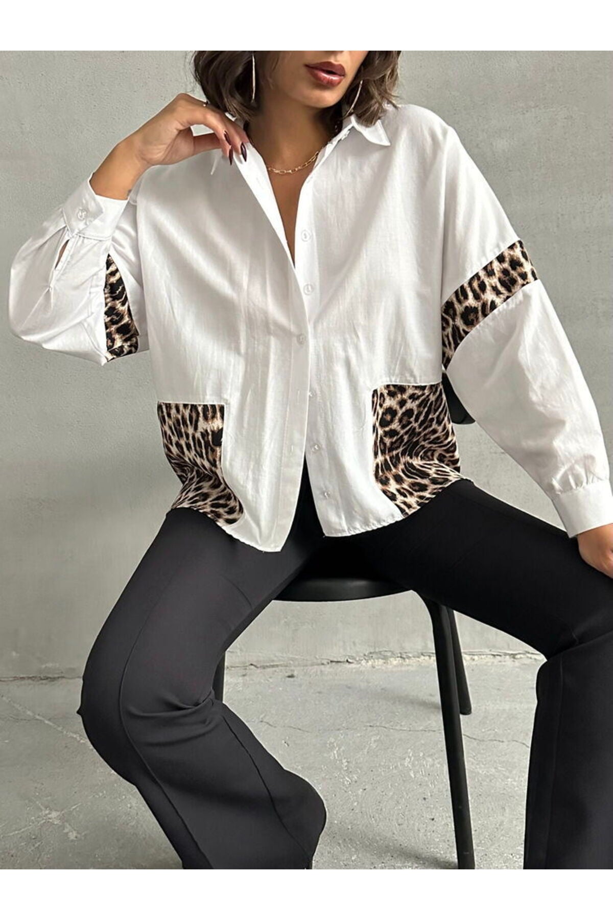 Leopar Detaylı Gömlek | F1792 - B. LEOPAR