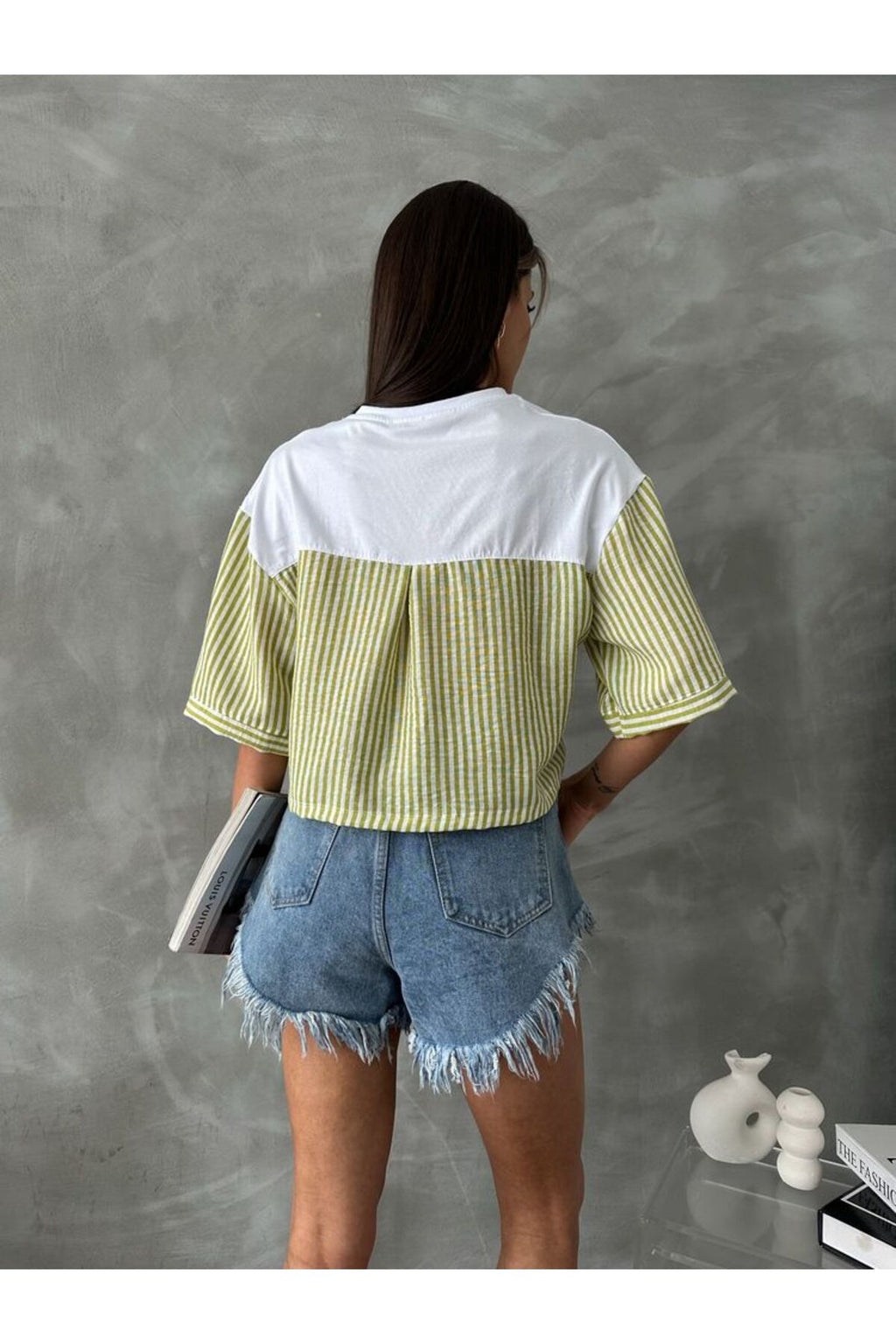 Çizgili Poplin Kollu T-Shirt | D2587