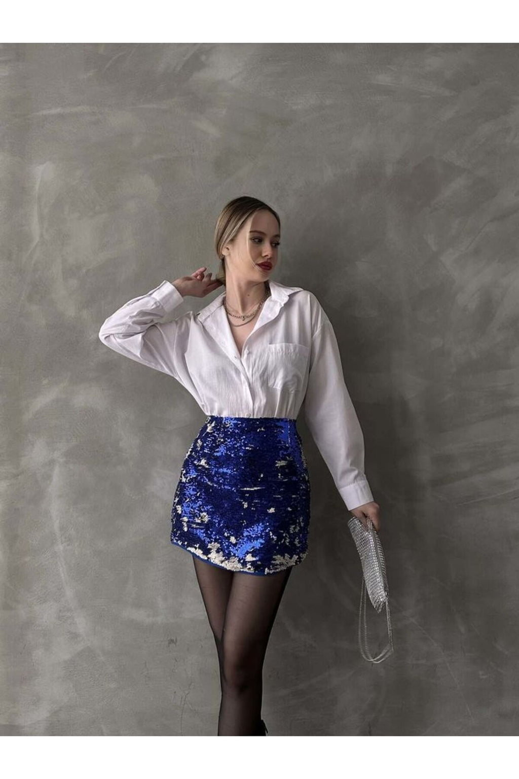 Pullu Etek | F1401 - MAVİ PULLU
