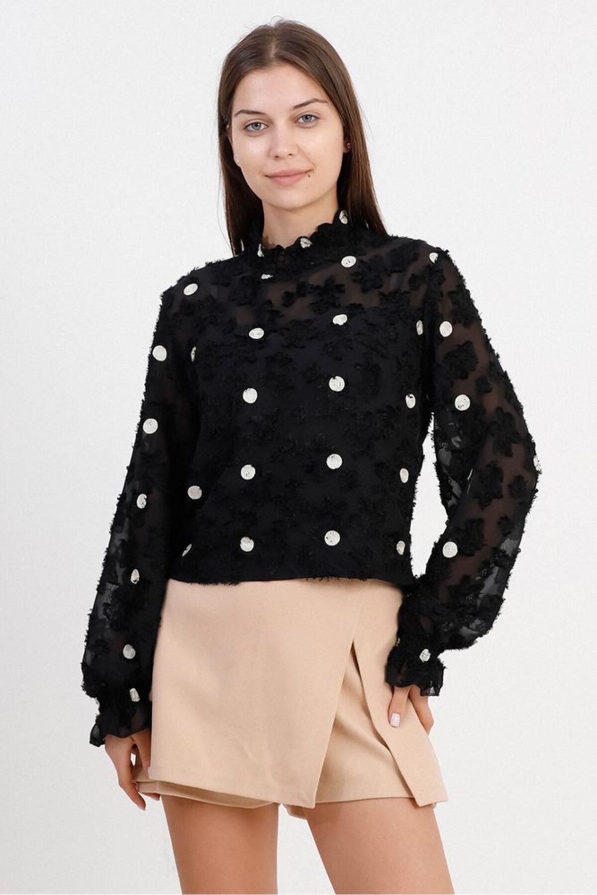 Puantiyeli Şifon Bluz | F1408