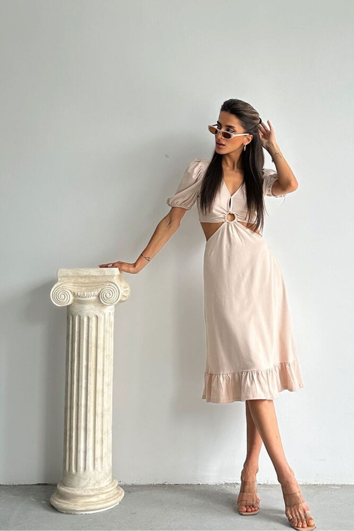 V Yaka Dekoltelı Boydan Elbise | D2289