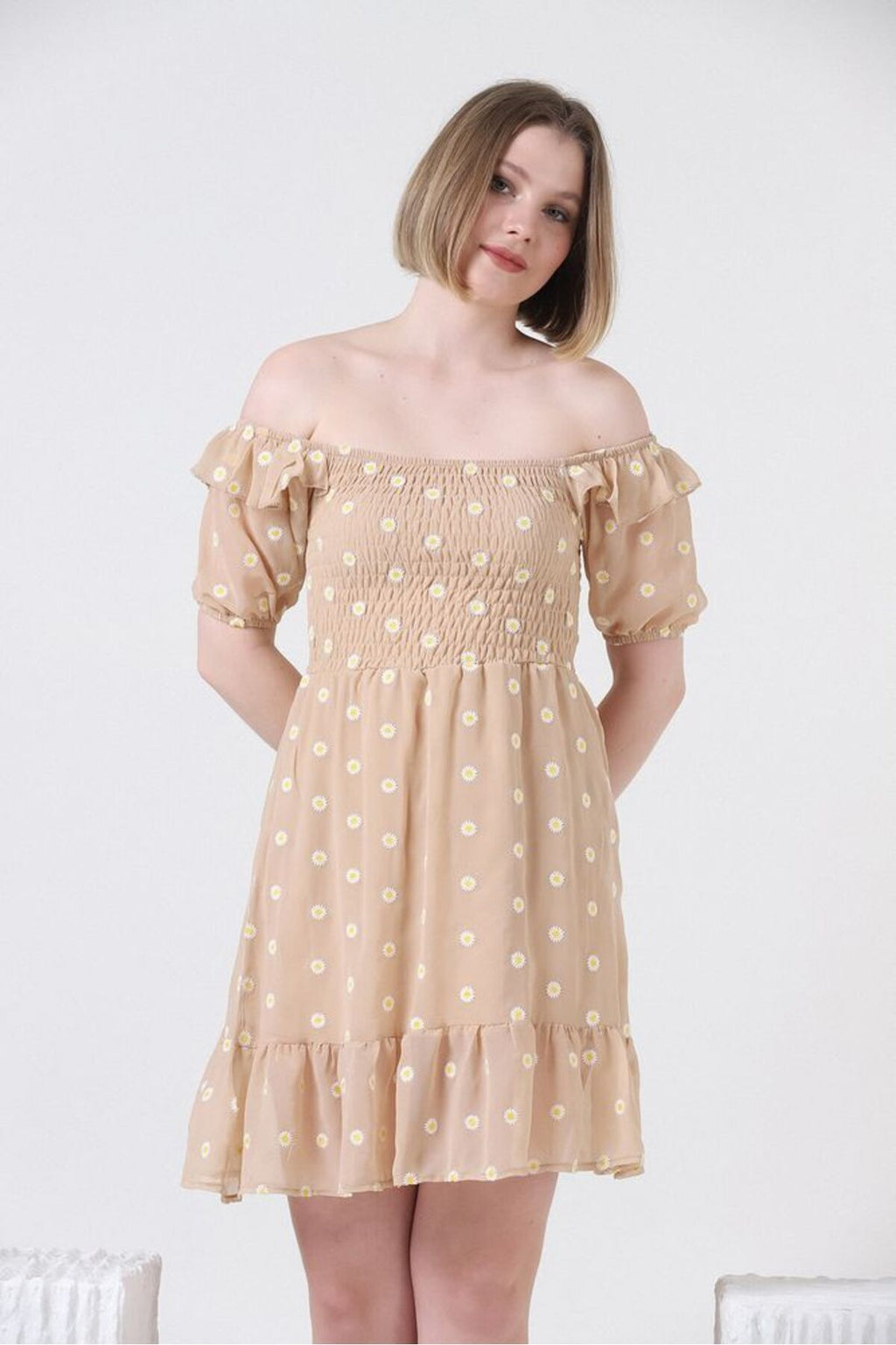 Papatya Deseni Elbise | D2462 - TAŞ