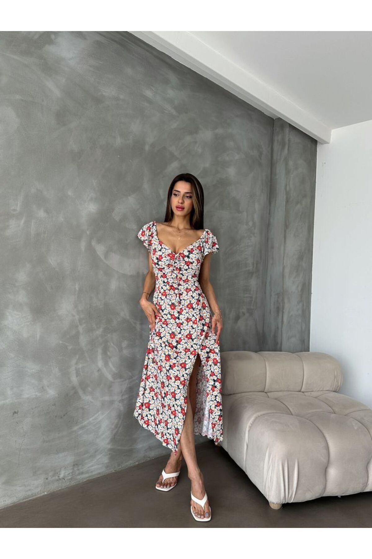 Çiçek Baskılı Elbise | D2714