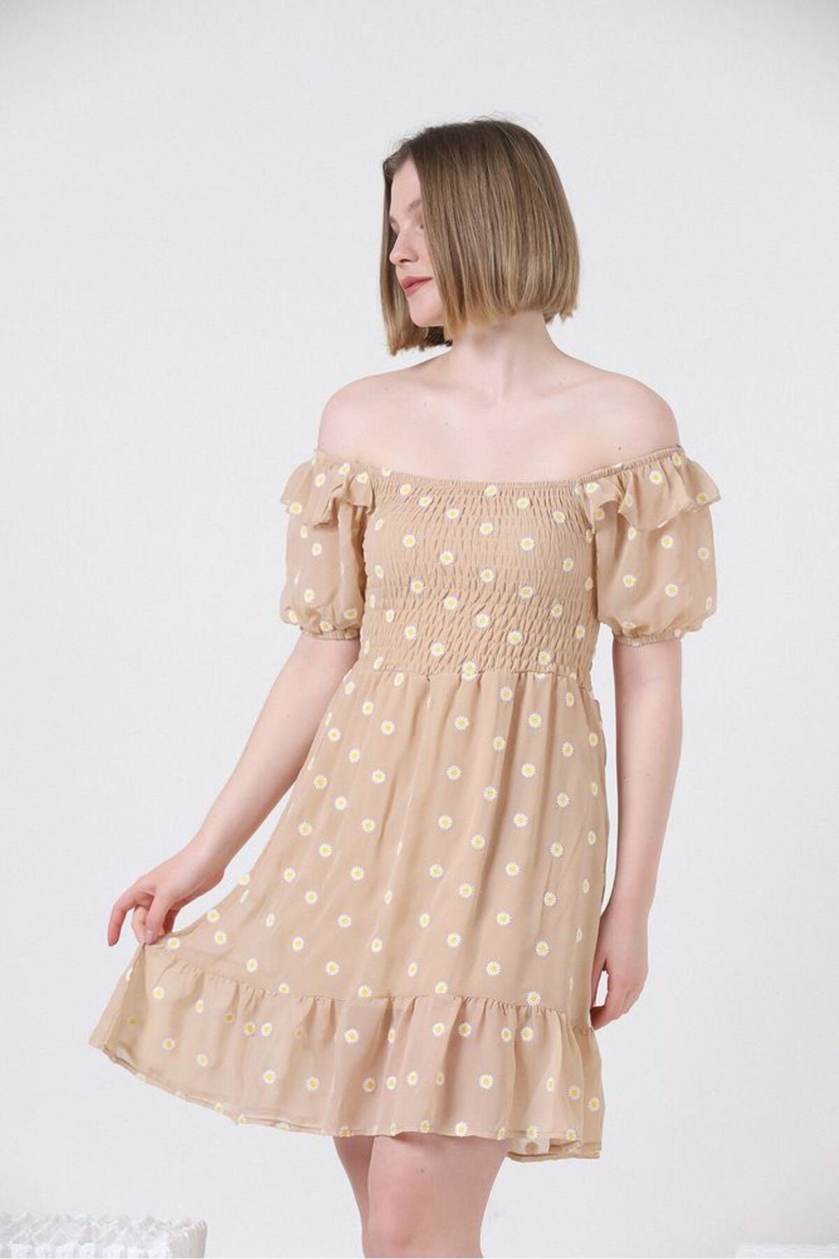 Papatya Deseni Elbise | D2462 - TAŞ