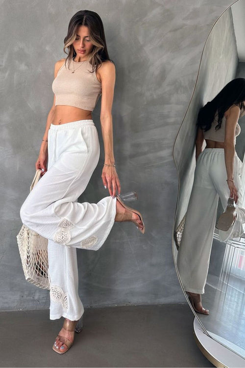 Bağcıklı Pantolon | D2441 - KREM