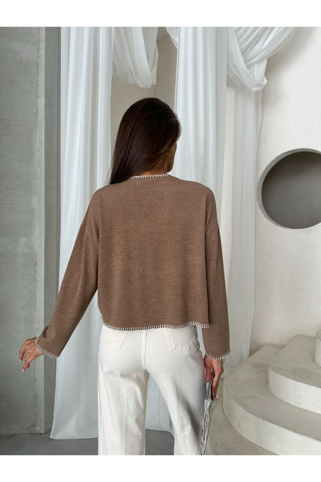 Çoban Dikişli Triko Bluz | F1652 - BORDO