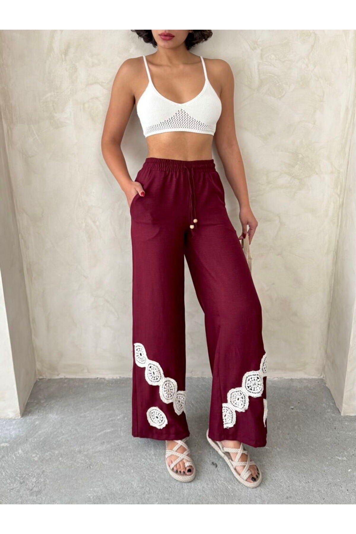 Bağcıklı Pantolon | D2441 - PUDRA