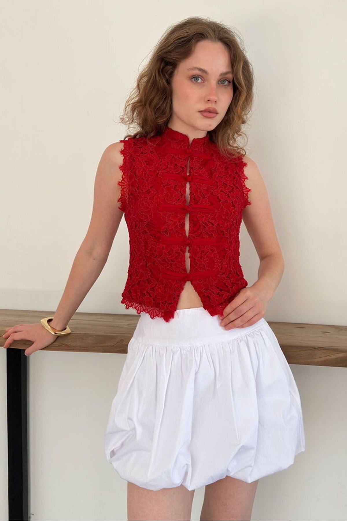Dantel Yelek | D3026 - KIRMIZI