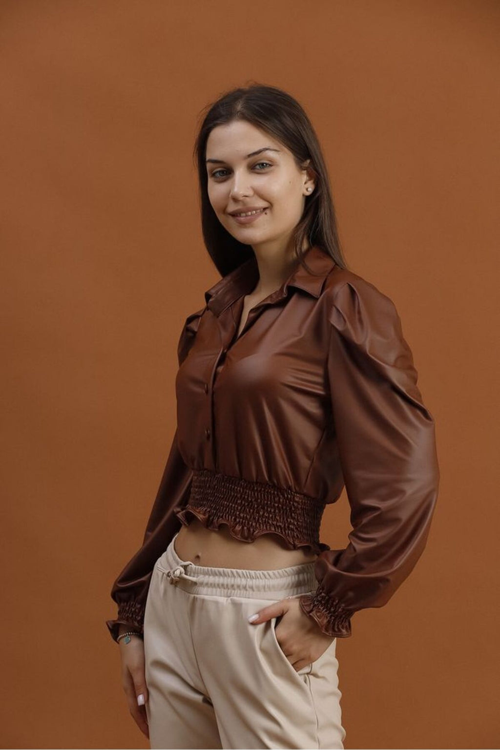 Suni Deri Abiye Bluz | F1170 - TABA
