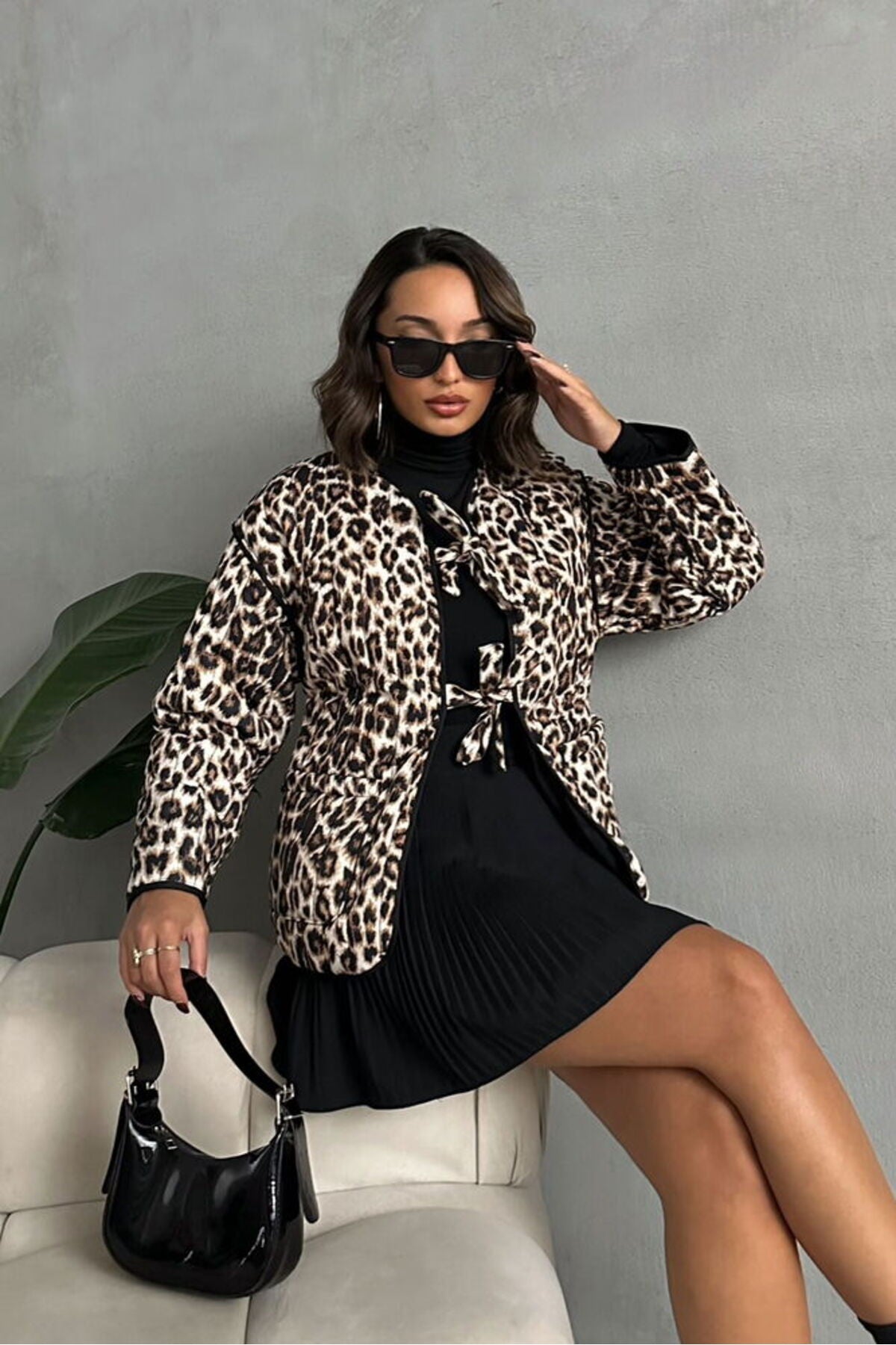 Kapitone Önden Bağlamalı Ceket | F1784 - LEOPAR
